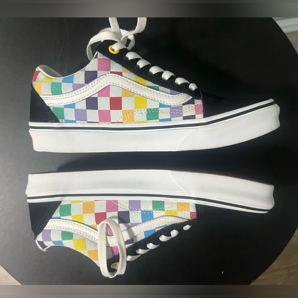 VANS Off The Wall Old Skool Rainbow Pride Checkerboard Lace Up Skater Sneakers - Picture 9 of 13